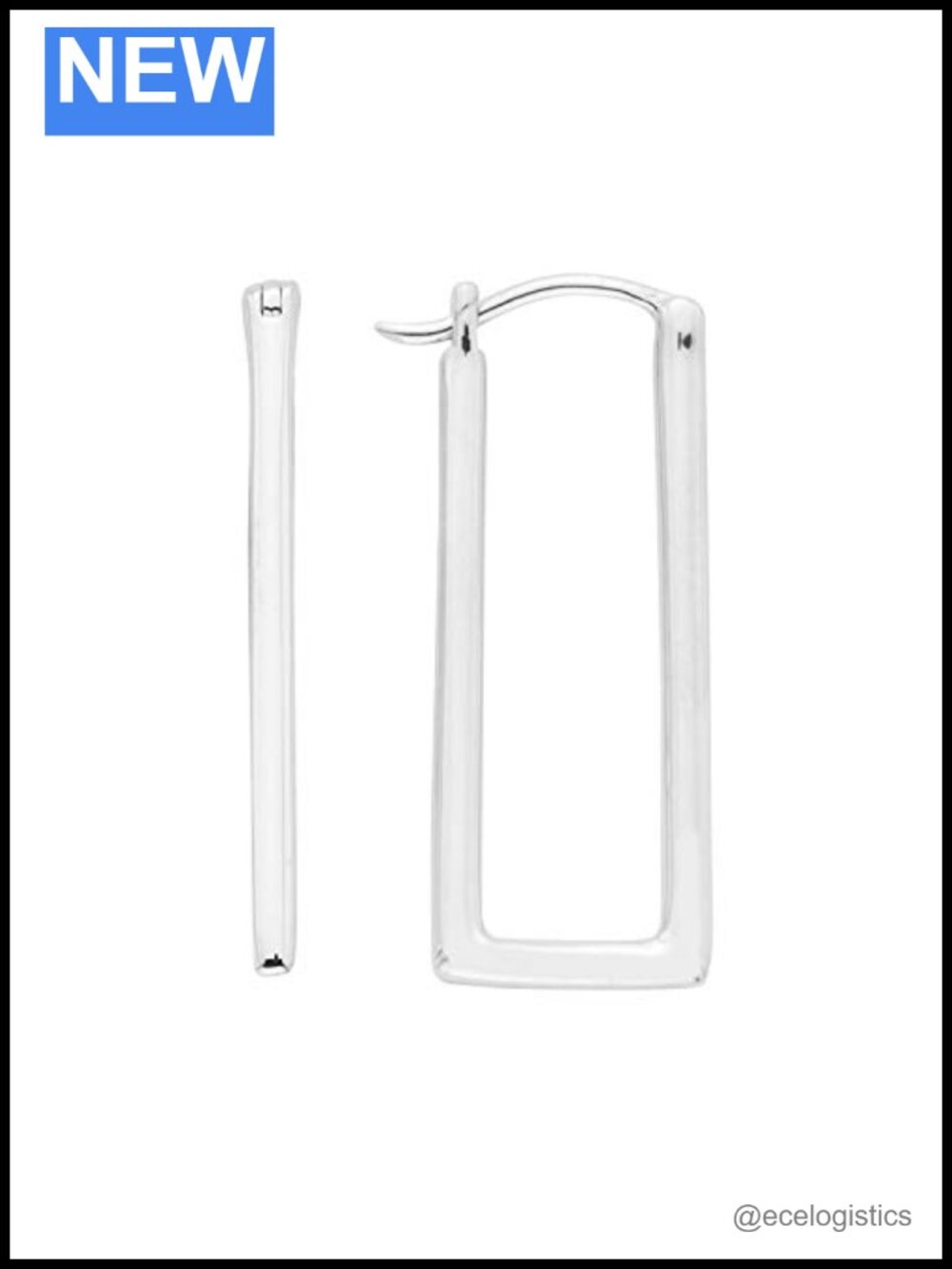 Rectangle Hoop Huggie Earrings Sterling Silver Rhodium Plated Snap Post